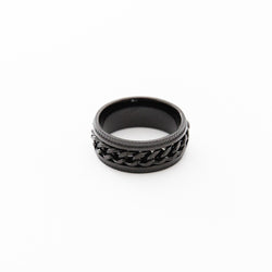 Band Ring with Chain Detail in Black Stainless Steel