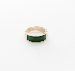 Green Enamel Signet Ring in Gold