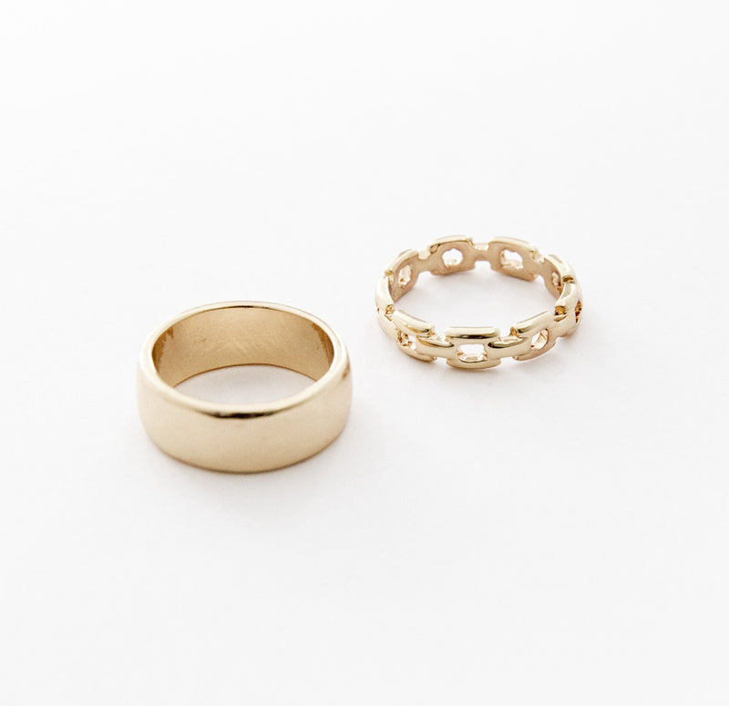 Chain and Band Ring 2-Pack in Gold
