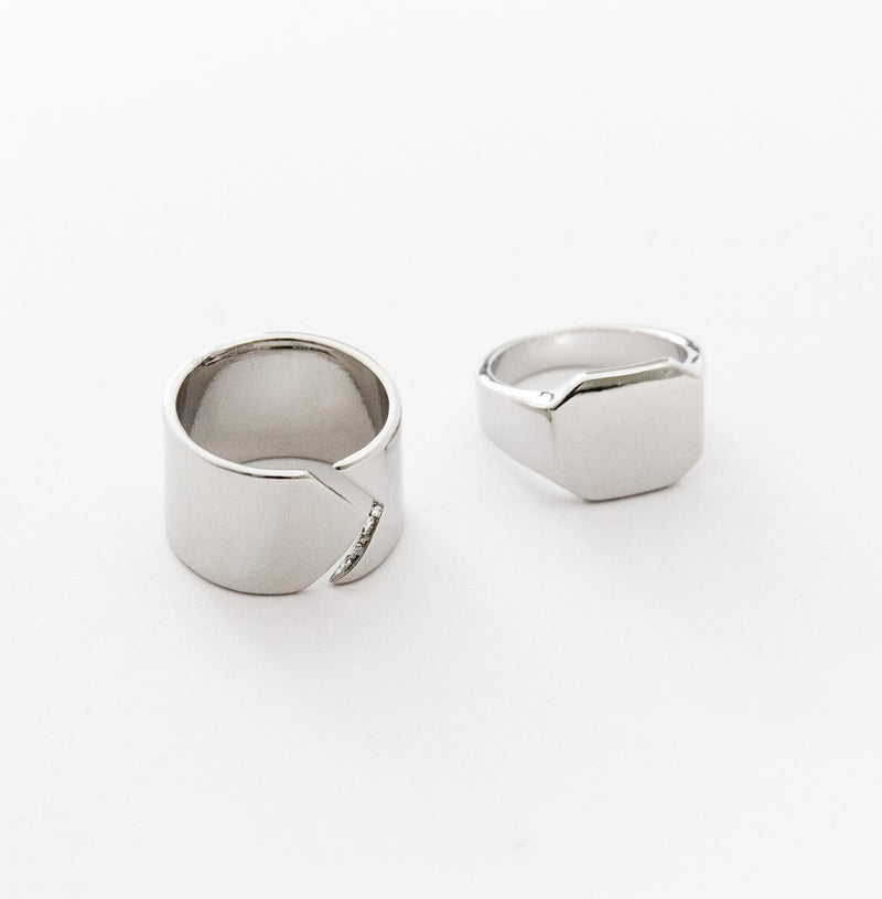 Band and Signet Rings in Silver - 2 pack