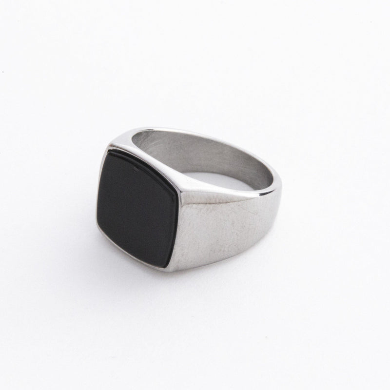 Signet Ring with Black Stone in Silver stainless steel