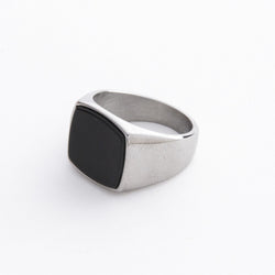 Silver Signet Ring With Black Stone