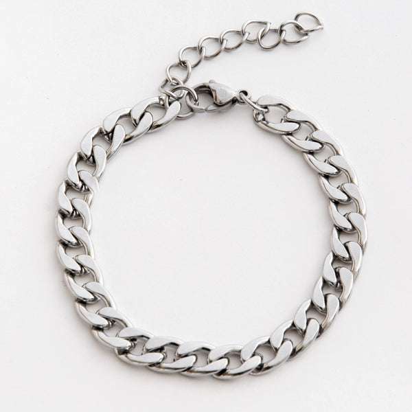 Silver Curb Chain Bracelet 9mm