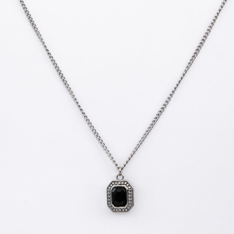 Silver Black Stone Necklace