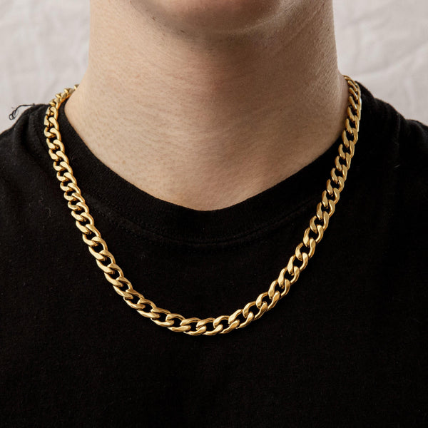 Gold Curb Chain Necklace 9mm