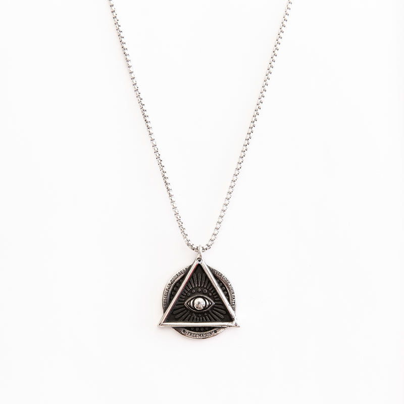 Engraved Illuminati Pendant in Silver Stainless Steel - Limited Edition