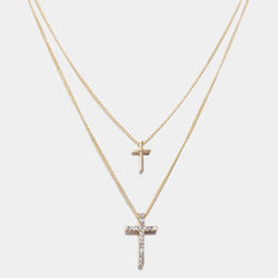 Double Layered Cross Pendant In Gold