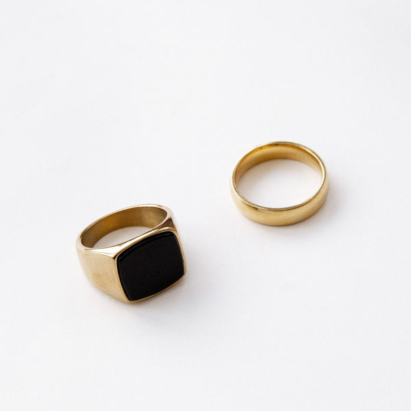 Gold Signet Ring & Band Ring Set in 2-Pack
