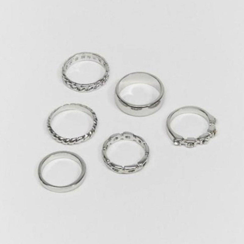 Silver Multi-Design Band Rings 6 Pack