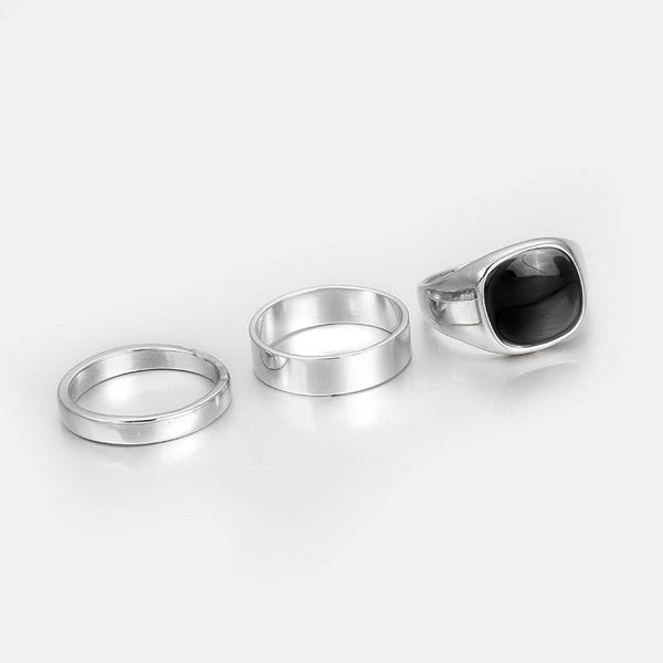 Signet & Band 3 Pack In Silver & Black
