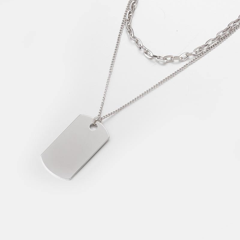 Layered Silver Dog Tag Necklace