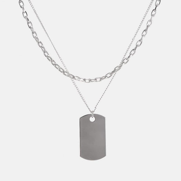 Layered Silver Dog Tag Necklace