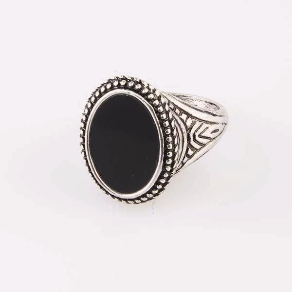 Signet Ring With Black Resin In Antique Silver