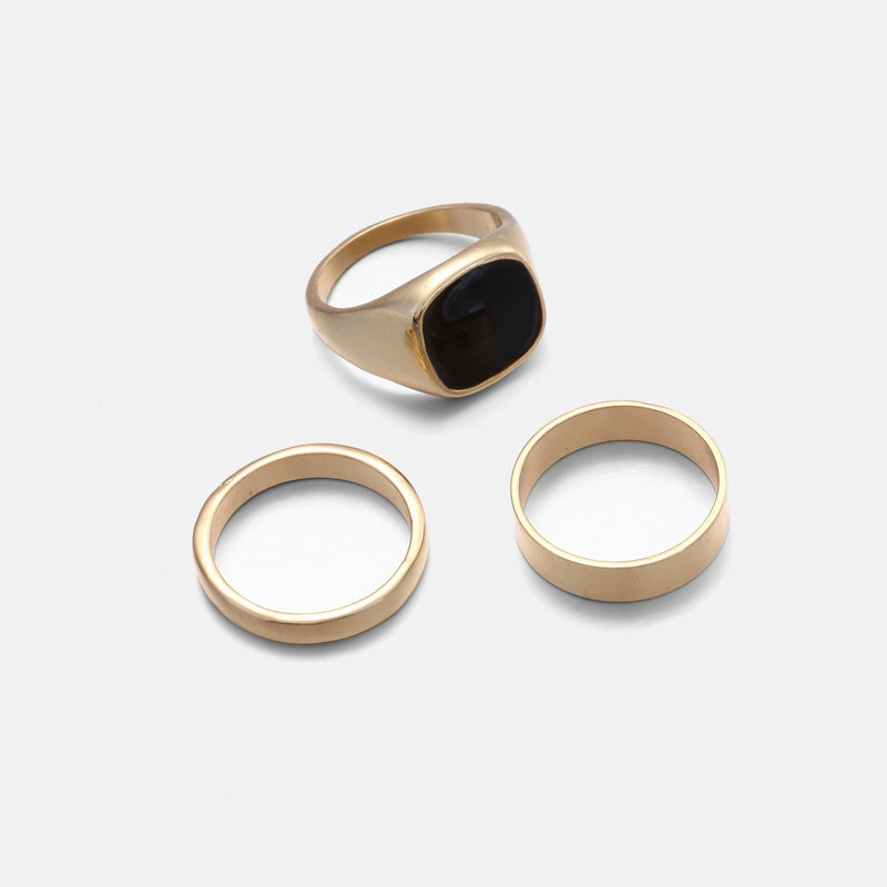 Signet & Band 3 pack In Gold & Black