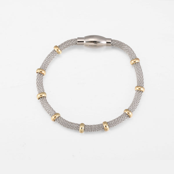 Bracelet In Silver With Gold Ring Detail & Magnetic Clasp