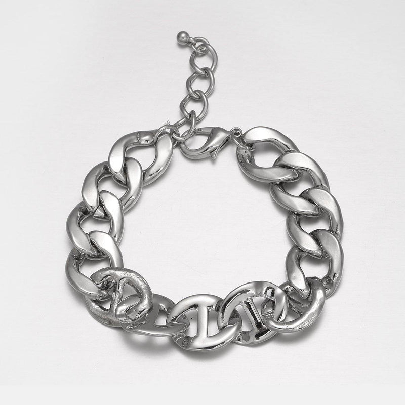 Chunky Chain Bracelet In Silver With Anchor Links
