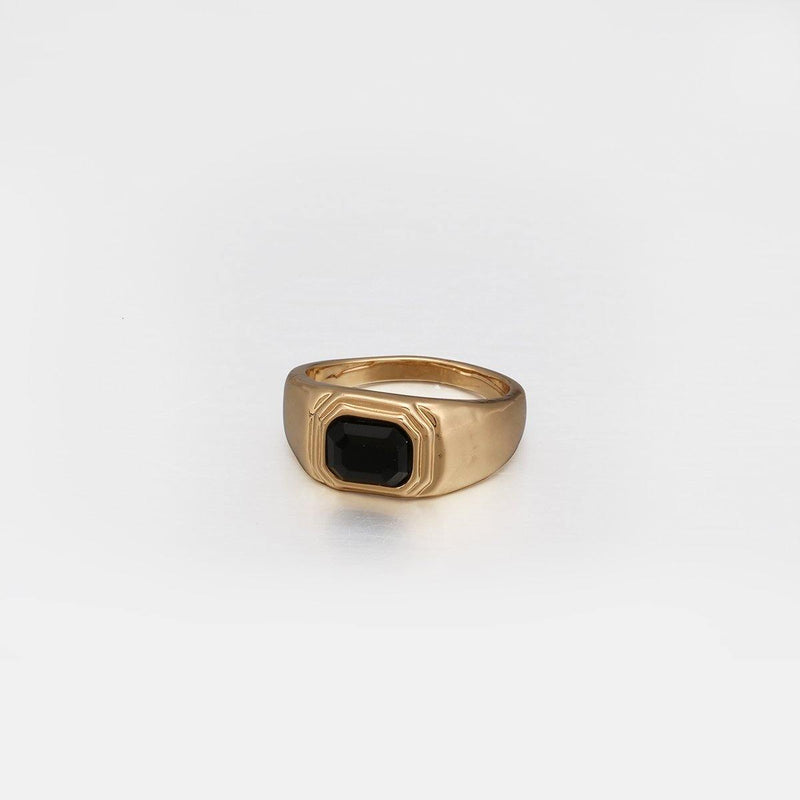 Black Cut Glass Signet Ring in Gold