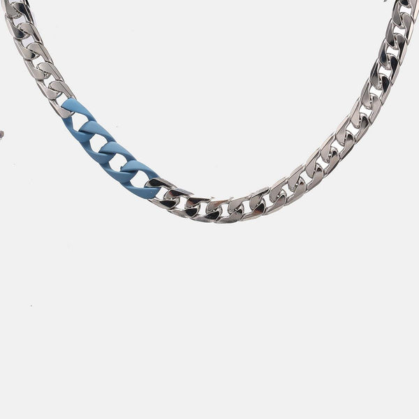 Chunky Neckchain in Silver with Blue Rubber Links