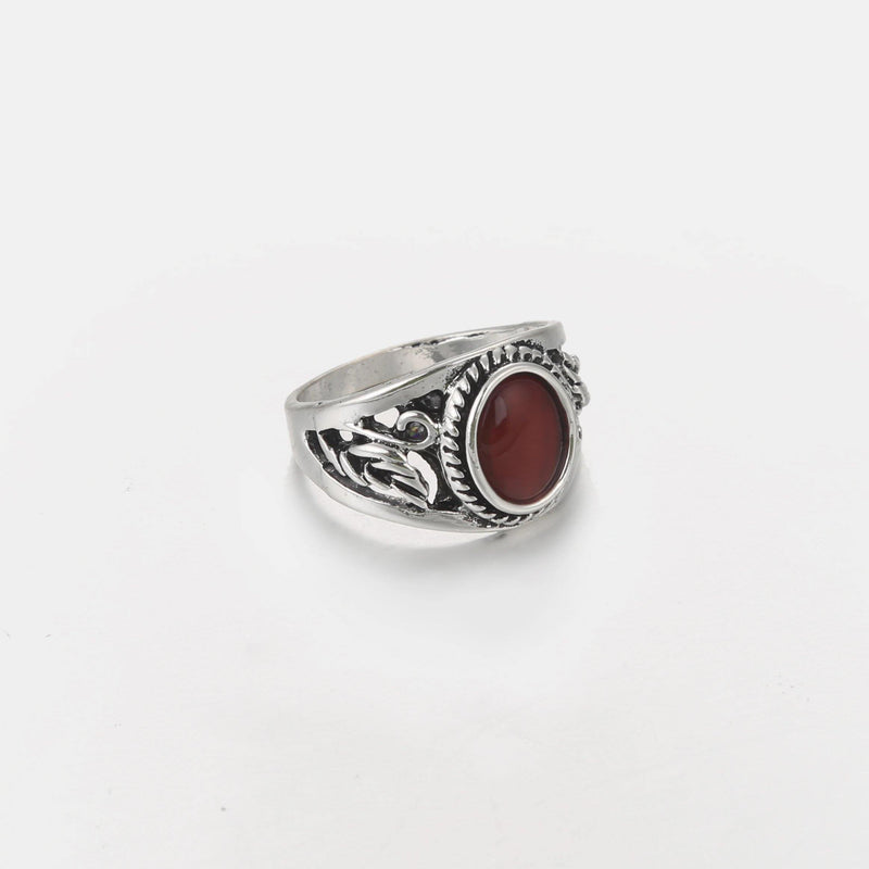 Red Stone Signet Ring In Antique Silver