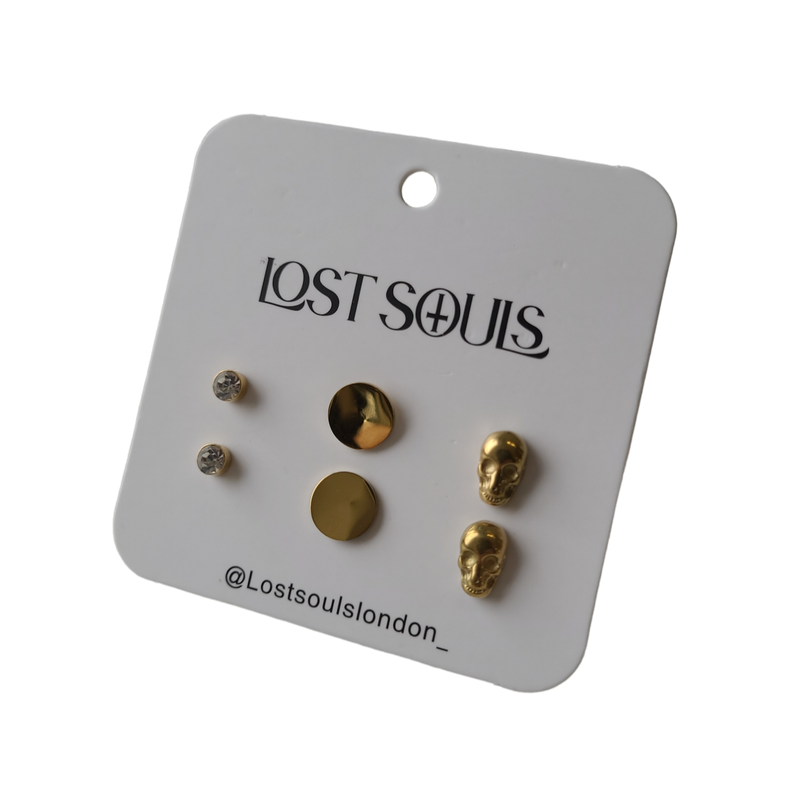Lost Souls - 3 Pack Stud Earrings in Gold Stainless Steel