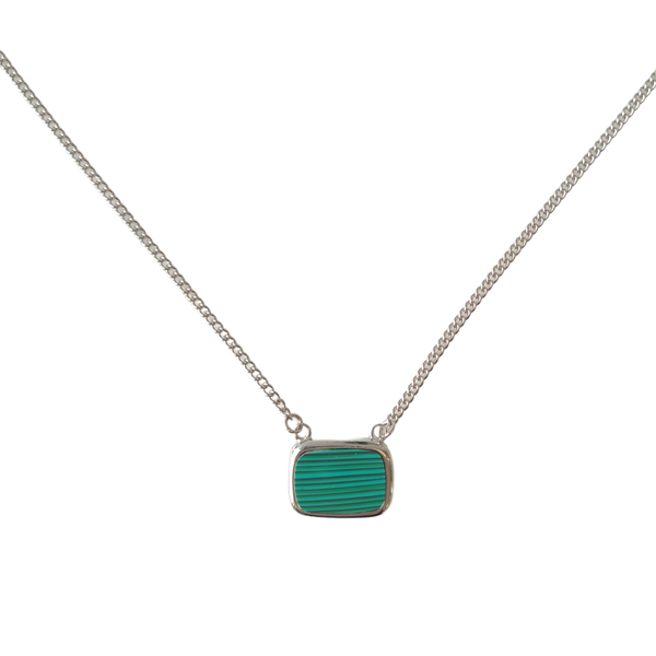 Lost Souls - Green Malachite Pendant Necklace in Silver Stainless Steel