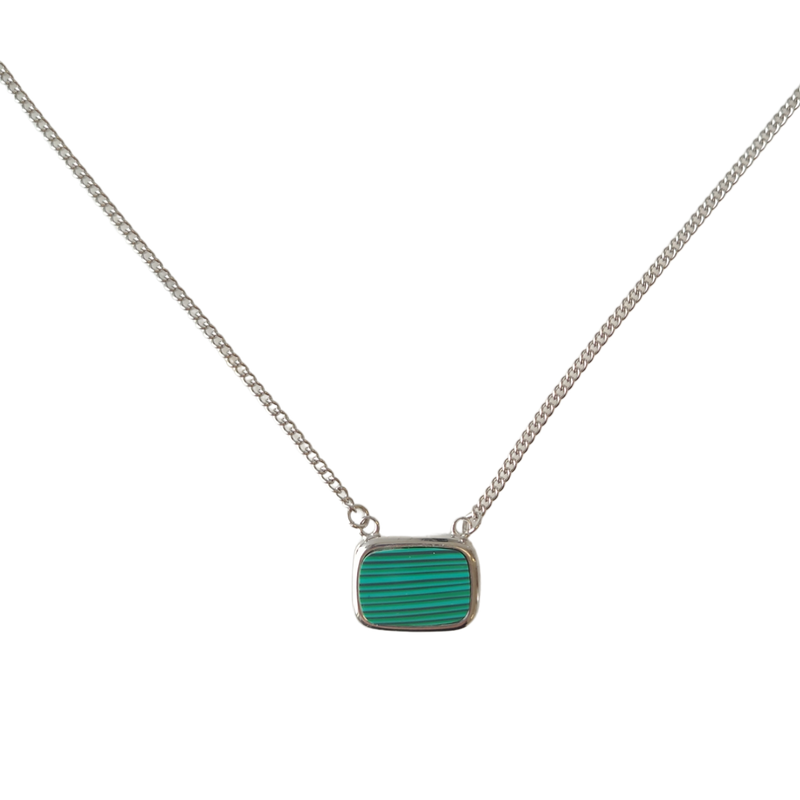 Lost Souls - Green Malachite Pendant Necklace in Silver Stainless Steel