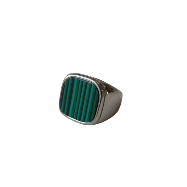 Lost Souls - Green Malachite Ring in Silver Stainless Steel