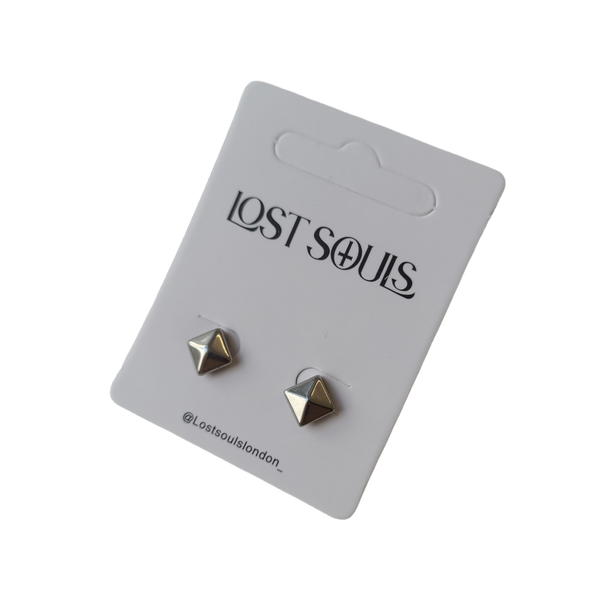 Lost Souls - Square Stud Earrings in Silver Stainless Steel