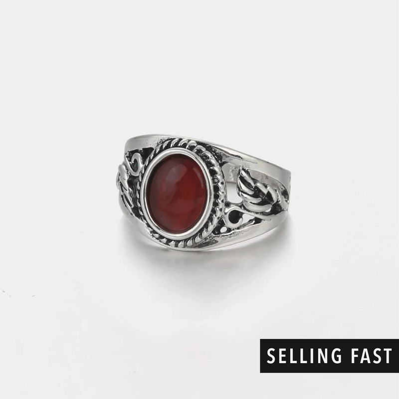 Red Stone Signet Ring In Antique Silver