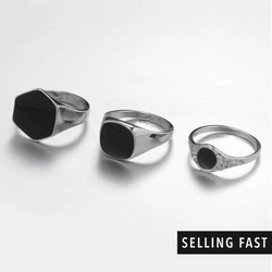 Silver & Black Chunky Rings In 3-Pack